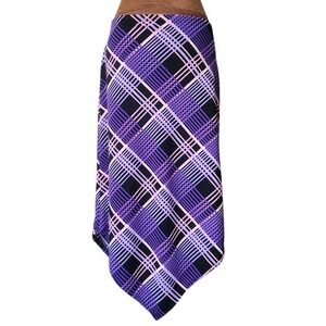 Vintage Y2K Asymmetrical Skirt Size L Midi Purple Pink Plaid Stretchy 90s